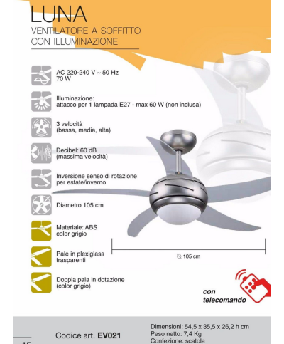 2 - Ventilatore a soffitto ø 105 cm CFG Luna EV021