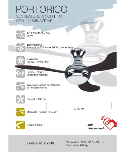 2 - Ventilatore a soffitto ø 130 cm CFG Portorico EV049