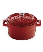 1 - LAVA MINI CASSERUOLA IN GHISA SMALTATA CON BASE IN LEGNO ø 10 CM ROSSO