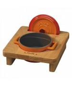 1 - LAVA MINI CASSERUOLA IN GHISA SMALTATA CON BASE IN LEGNO ø 10 CM ARANCIO