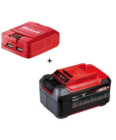 1 - Kit Batteria al litio18 V 5.2 Ah 4511437 + adattatore USB 4514120 Einhell