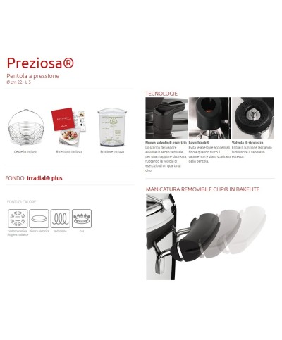 2 - Pentola a pressione 5 litri + cestello + ecodose Preziosa Lagostina