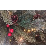 5 - Albero di natale verde cm 210 folto ad ombrello luci led pigne bacche