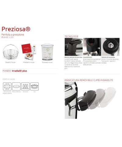 2 - Pentola a pressione 3,5 litri + cestello + ecodose Preziosa Lagostina