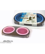1 - SET 2 CIOTOLE SALVASPAZIO CIBO ACQUA CANE GATTO IN GOMMA CON STAND ø 18 CM