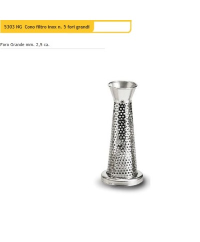 1 - Cono filtro inox n 5 foro grande 2,5 mm 5303 NG per spremipomodoro Reber