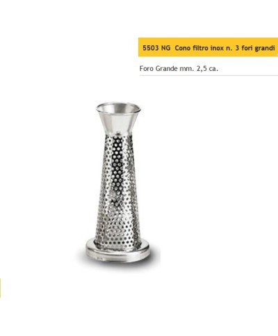 1 - Cono filtro inox n 3 foro grande 2 5 mm 5503 NG per spremipomodoro Reber
