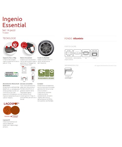 2 - Ingenio Essential batteria di pentole 14 pezzi Lagostina