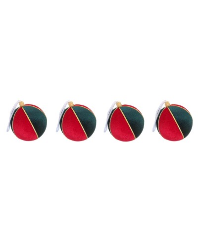 1 - Set 4 Palline Natale Velluto Rosso e Verde Ø 10 cm