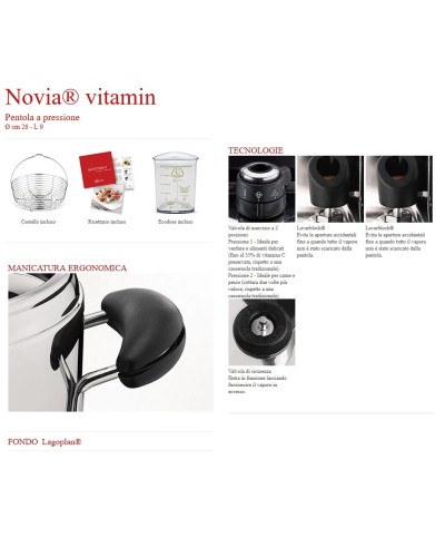 2 - Pentola a pressione 9 litri Novia Vitamin Lagostina