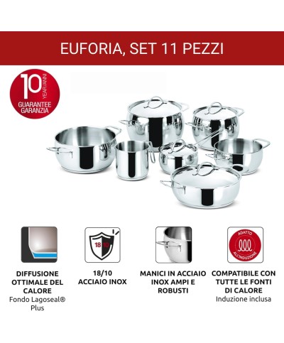 2 - Batteria di pentole 11 pezzi Euforia Lagostina acciaio inox