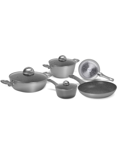 1 - Batteria di pentole 8 pezzi Essential pietra Petra Silver Aeternum induzione