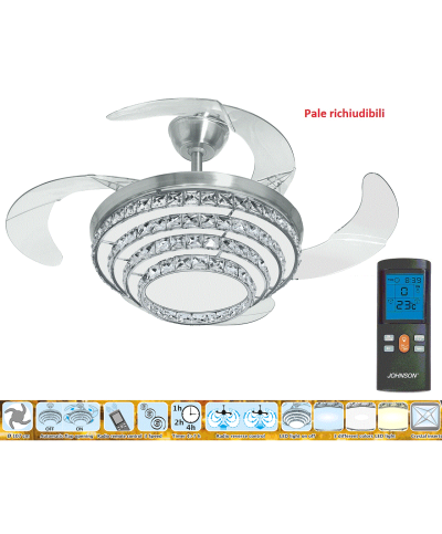 1 - Ventilatore da soffitto 4 pale a scomparsa Johnson Chandelier luce telecomando funzione reverce