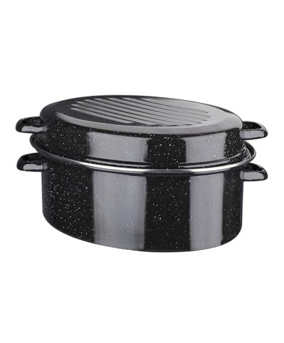 1 - Rostiera in acciaio smaltato con coperchio Gsw 38 cm