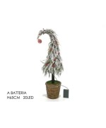 1 - Albero di Natale innevato 65 cm con 20 luci led bacche rosse artificiale