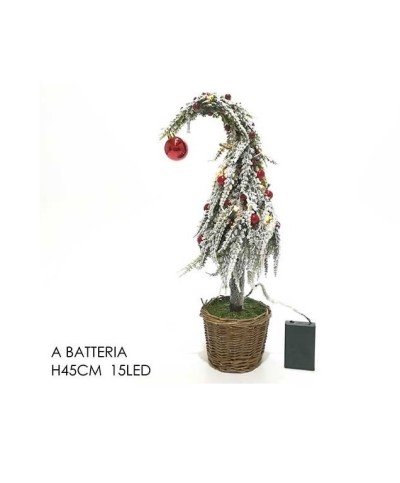 1 - Albero di Natale innevato 45 cm con 15 luci led bacche rosse artificiale