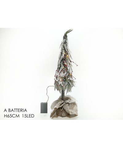 1 - Albero di Natale innevato 65 cm con 15 luci led bacche rosse artificiale