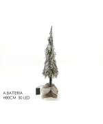 1 - Albero di Natale innevato 80 cm con 30 luci led bacche rosse artificiale