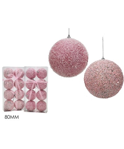 1 - Set 8 pezzi palle Natale 80 mm Rosa 304019