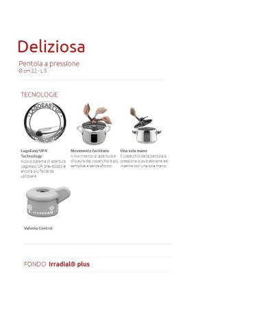 2 - Pentola a pressione Lagostina Deliziosa Lagoeasy'up 5 lt