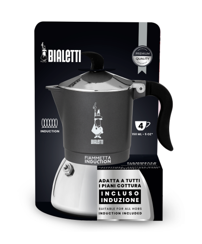1 - Moka caffettiera Fiammetta Induction 4 tazze Bialetti Grigio 7145