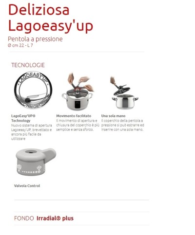 2 - Pentola a pressione Lagostina Deliziosa Lagoeasy'up 7 lt