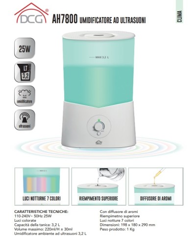 2 - Diffusore di aromi umidificatore a ultrasuoni DCG AH7800