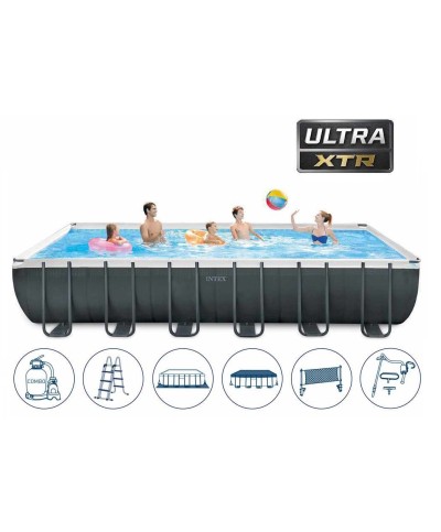2 - Piscina Ultra XTR Frame rettangolare Intex 26368 pompa combo cm 732 x 366 x 132